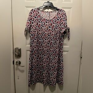 Floral Midi Dress - Red, White, Blue Floral Pattern